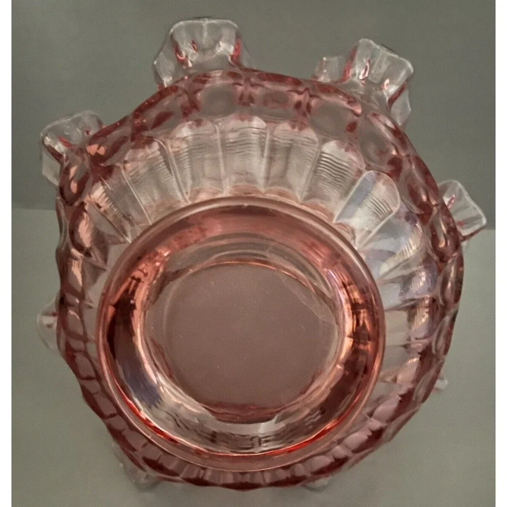 Fenton Cranberry Pink Basket Ruffled Edge Glass Applied Handle Thumbprint VTG
